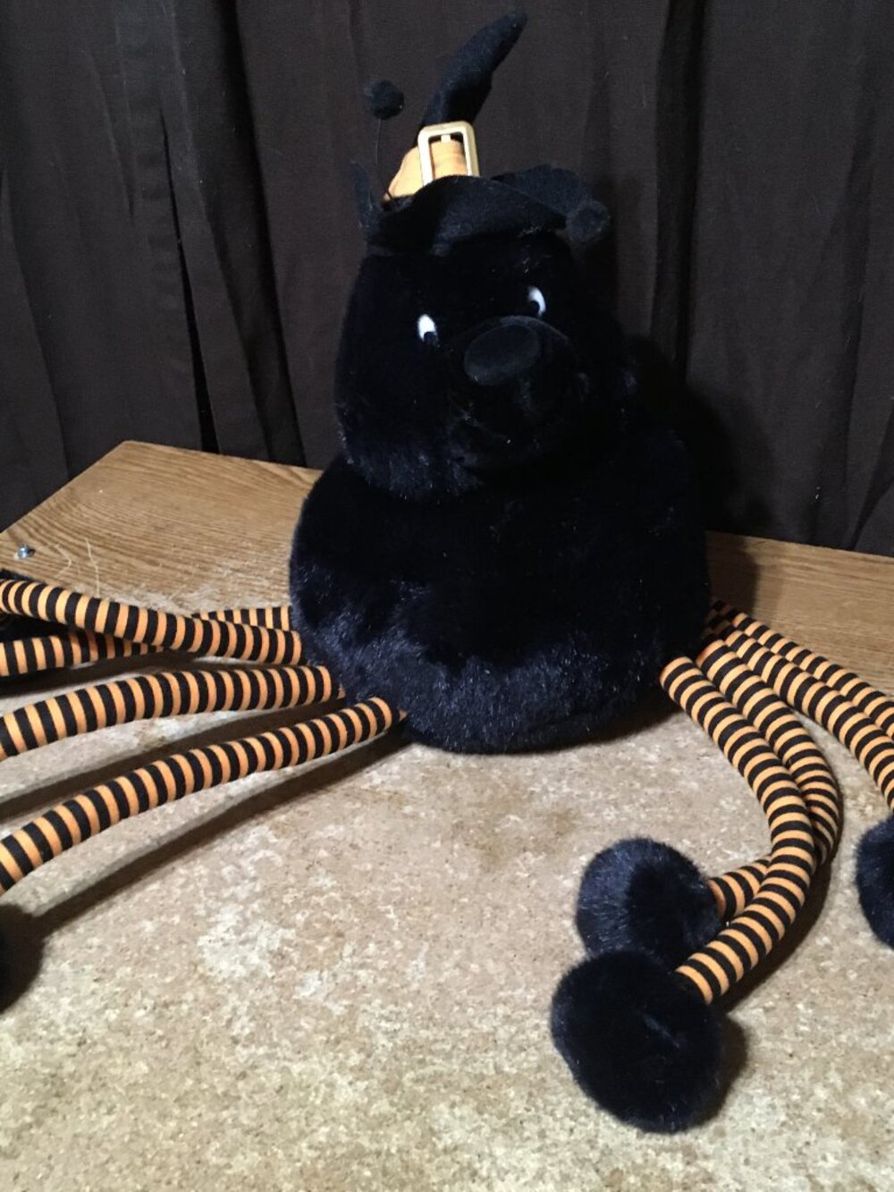 VINTAGE BETA TOYS BLACK SPIDER LONG ORANGE BLACK STRIPED LEGS HALLOWEEN PLUSH